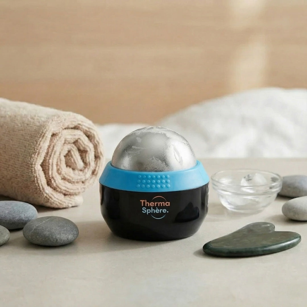 Balle de massage chaud froid Thermasphère présentée dans une ambiance bien-être pour soulager les tensions musculaires Image