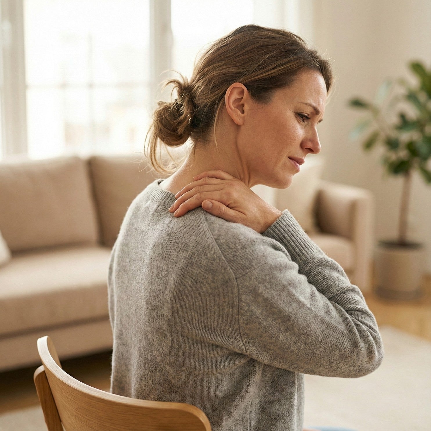 Femme souffrant de tensions cervicales et musculaires au niveau du cou et de l’épaule Image