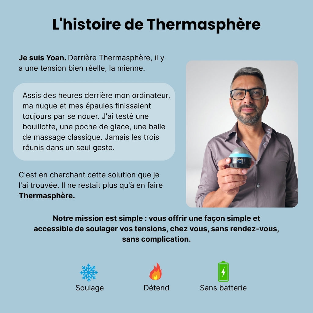 Yoan, fondateur de Thermasphère, à son bureau — l'histoire d'une tension du quotidien à l'origine de la balle de massage froid chaud