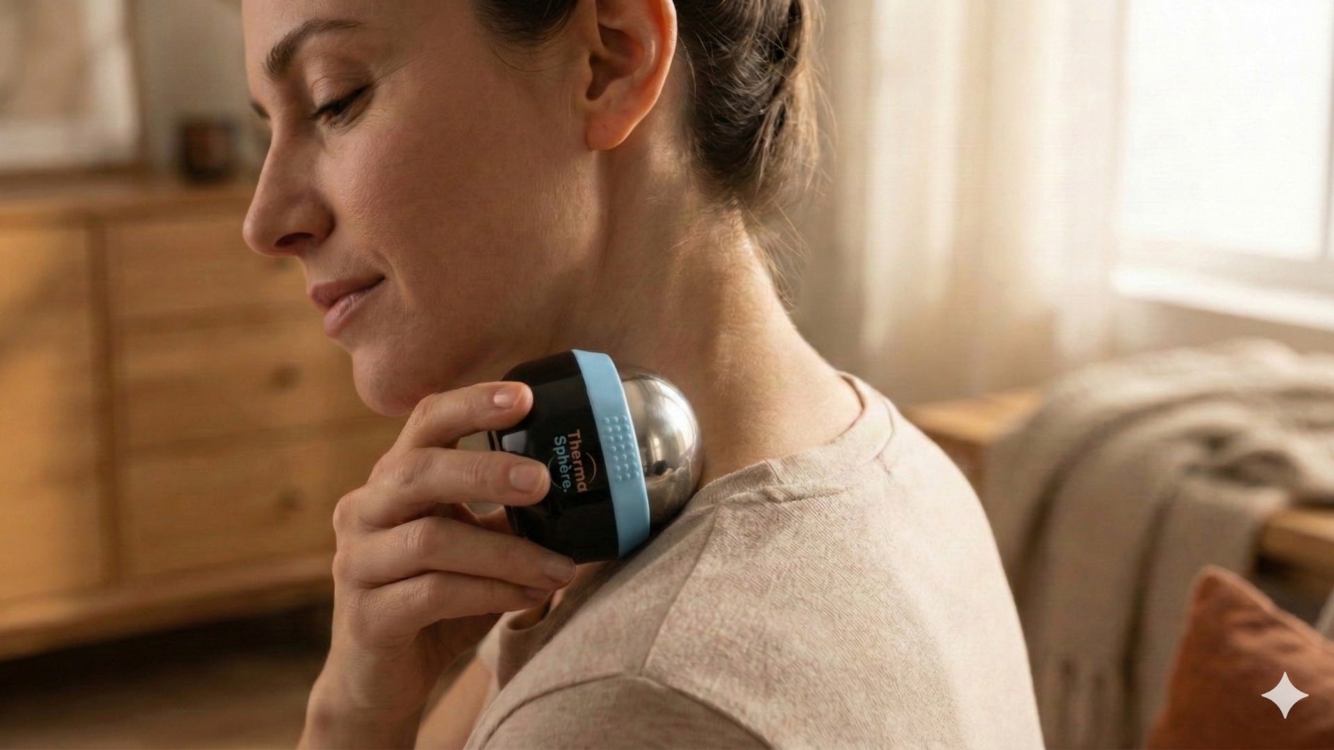 Thermasphère balle de massage froid utilisée sur les trapèzes et les épaules